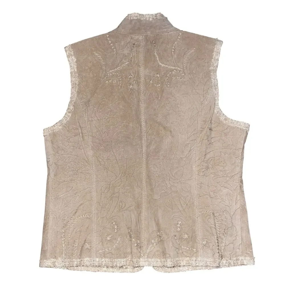Coldwater Creek Suede Leather Embroidered Vest - Picture 4 of 8